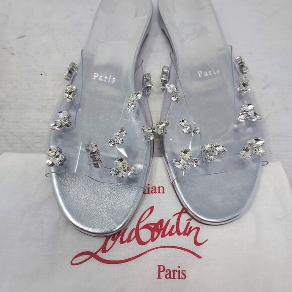 Christian Louboutin Degraqueenie Silver Jewel Flat Wedding Bridal Sandal - Picture 7 of 9